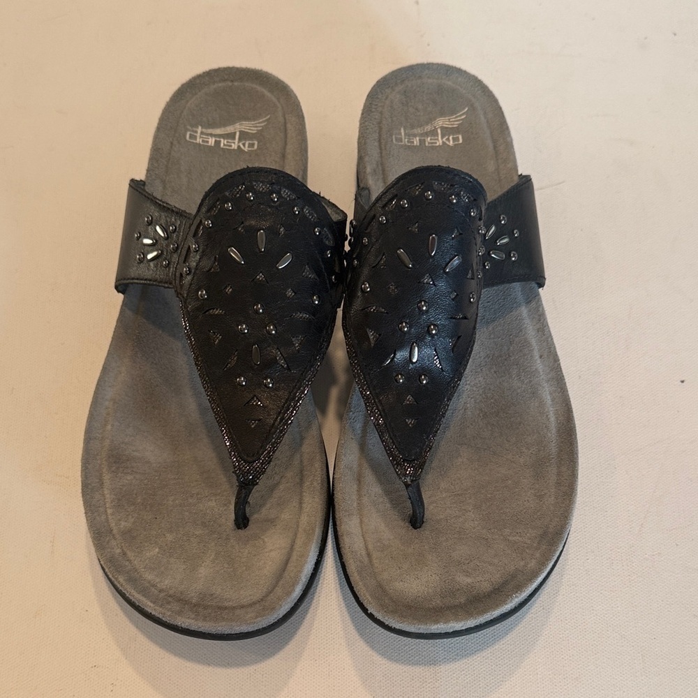 Dansko Black and Gray Embellished Sandals